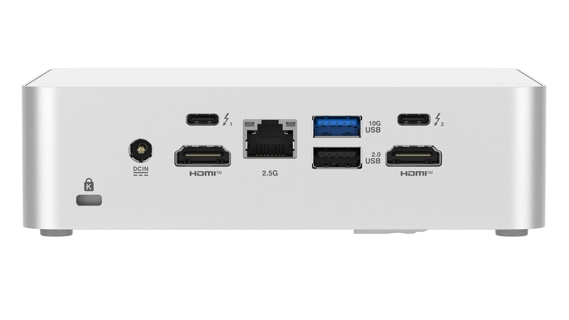 Các cổng kết nối phía sau của Mini PC ASUS NUC 15 Pro+ bao gồm HDMI, Thunderbolt 4 và Ethernet.