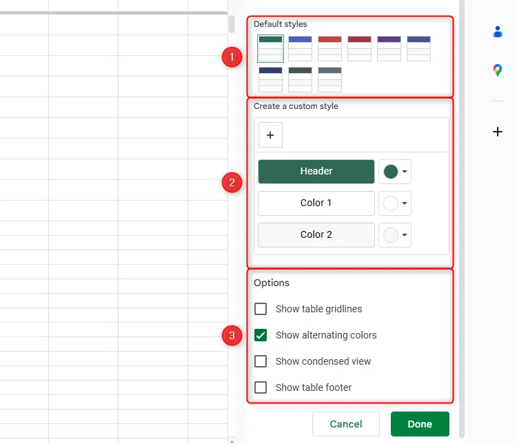 Các tùy chọn định dạng bảng đa dạng trong Google Sheets