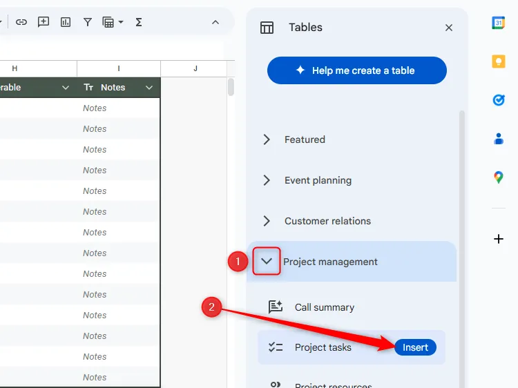 Chọn mẫu bảng quản lý dự án có sẵn trong Google Sheets