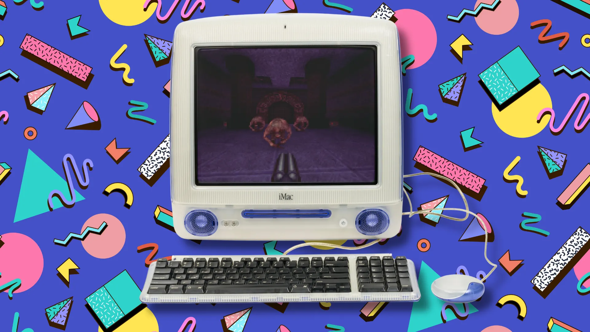 Game Quake trên màn hình iMac cổ điển