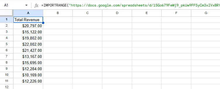 Sử dụng hàm IMPORTRANGE để nhập dữ liệu cột bảng giữa các tệp Google Sheets