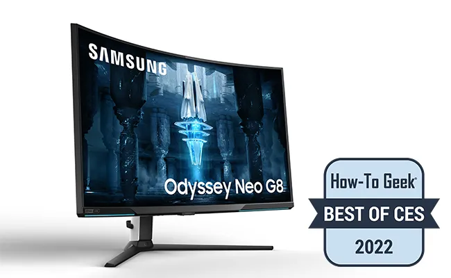 Thiết kế màn hình chơi game Samsung Odyssey Neo G8 32 inch trên nền trắng