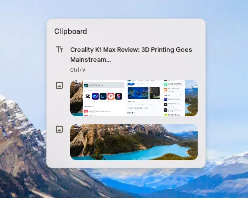 Trình quản lý clipboard hiển thị lịch sử các nội dung văn bản và hình ảnh đã sao chép trên ChromeOS.